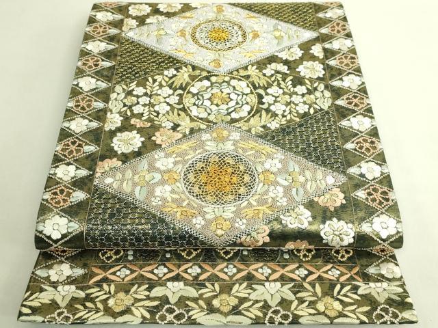 平和屋本店●最高級　中国三大刺繍　スワトウ相良刺繍　総刺繍　袋帯　草花文　菱　金糸　逸品　DZAB9143kh6