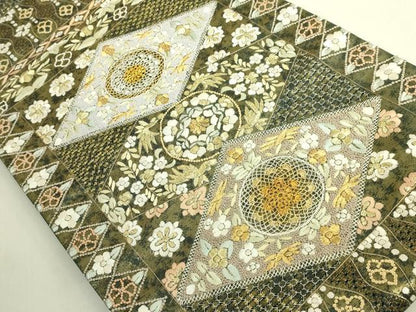平和屋本店●最高級　中国三大刺繍　スワトウ相良刺繍　総刺繍　袋帯　草花文　菱　金糸　逸品　DZAB9143kh6