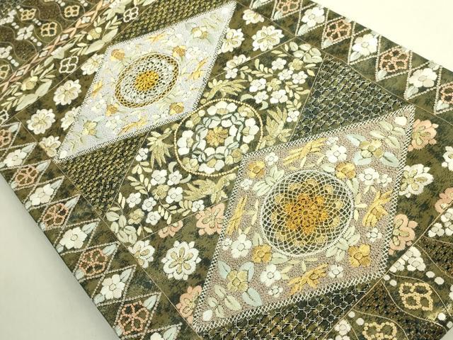 平和屋本店●最高級　中国三大刺繍　スワトウ相良刺繍　総刺繍　袋帯　草花文　菱　金糸　逸品　DZAB9143kh6