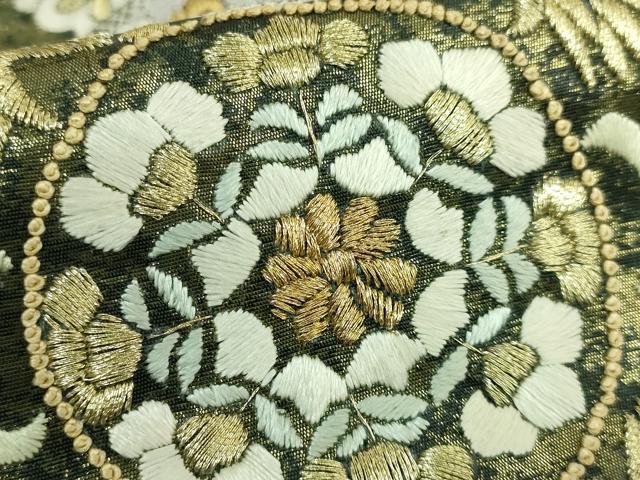 平和屋本店●最高級　中国三大刺繍　スワトウ相良刺繍　総刺繍　袋帯　草花文　菱　金糸　逸品　DZAB9143kh6