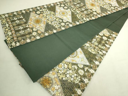 平和屋本店●最高級　中国三大刺繍　スワトウ相良刺繍　総刺繍　袋帯　草花文　菱　金糸　逸品　DZAB9143kh6