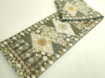 平和屋本店●最高級　中国三大刺繍　スワトウ相良刺繍　総刺繍　袋帯　草花文　菱　金糸　逸品　DZAB9143kh6
