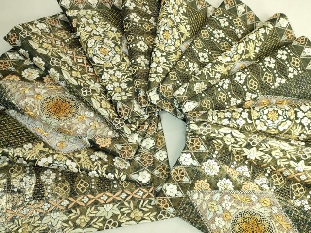 平和屋本店●最高級　中国三大刺繍　スワトウ相良刺繍　総刺繍　袋帯　草花文　菱　金糸　逸品　DZAB9143kh6