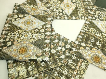 平和屋本店●最高級　中国三大刺繍　スワトウ相良刺繍　総刺繍　袋帯　草花文　菱　金糸　逸品　DZAB9143kh6
