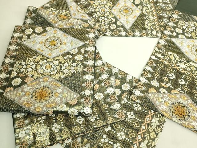 平和屋本店●最高級　中国三大刺繍　スワトウ相良刺繍　総刺繍　袋帯　草花文　菱　金糸　逸品　DZAB9143kh6