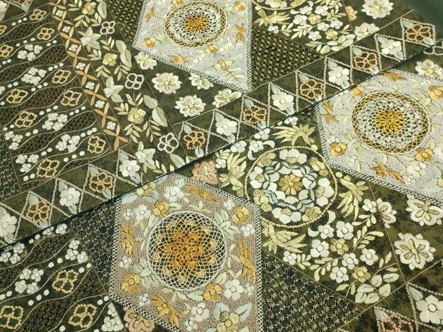 平和屋本店●最高級　中国三大刺繍　スワトウ相良刺繍　総刺繍　袋帯　草花文　菱　金糸　逸品　DZAB9143kh6