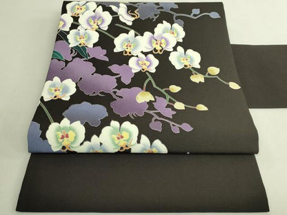 平和屋着物●極上　九寸名古屋帯　胡蝶蘭　蝋色地　逸品　DZAB9153kh6