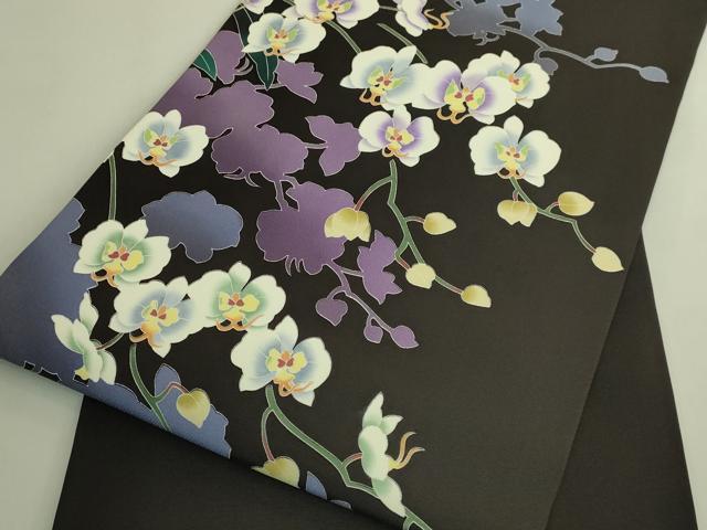 平和屋着物●極上　九寸名古屋帯　胡蝶蘭　蝋色地　逸品　DZAB9153kh6