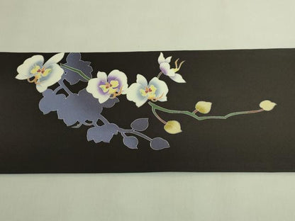 平和屋着物●極上　九寸名古屋帯　胡蝶蘭　蝋色地　逸品　DZAB9153kh6