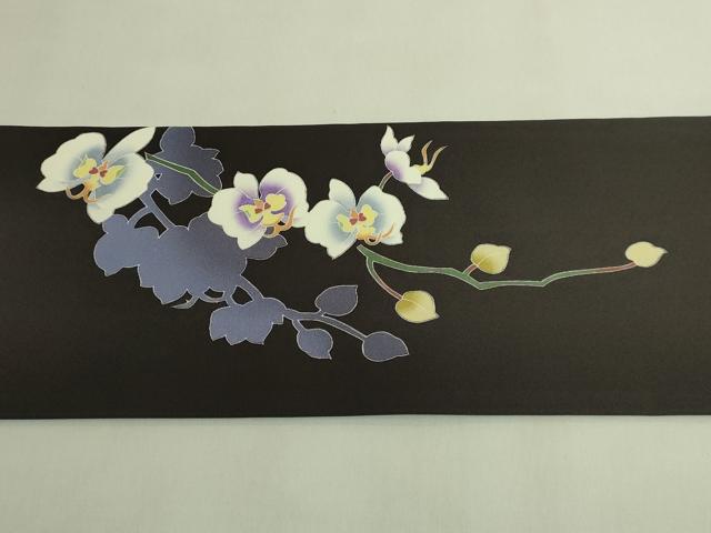 平和屋着物●極上　九寸名古屋帯　胡蝶蘭　蝋色地　逸品　DZAB9153kh6
