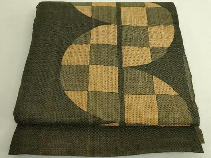 平和屋本店＊極上　夏物　古代原始布　科布　八寸名古屋帯　市松文様　逸品　DZAB9154kh6