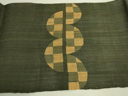 平和屋本店＊極上　夏物　古代原始布　科布　八寸名古屋帯　市松文様　逸品　DZAB9154kh6