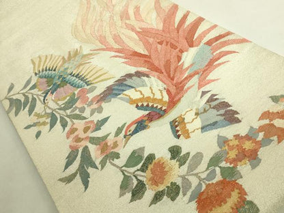 平和屋本店●極上　手織綴れ　山鹿清華　太鼓柄袋帯　花鳥文　金銀糸　逸品　DZAB9160kh6
