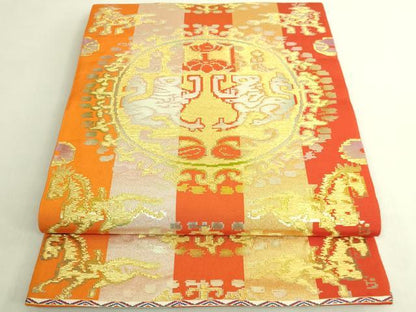 平和屋本店●最高級　龍村平蔵製　六通柄　本袋帯　円文白虎錦　金銀糸　逸品　DZAB9166kh6