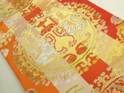 平和屋本店●最高級　龍村平蔵製　六通柄　本袋帯　円文白虎錦　金銀糸　逸品　DZAB9166kh6