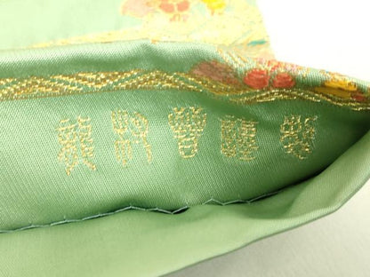 平和屋着物●極上　龍村晋謹製　全通柄袋帯　天平十華園文錦　金銀糸　山葵色地　逸品　DZAB9169kh6