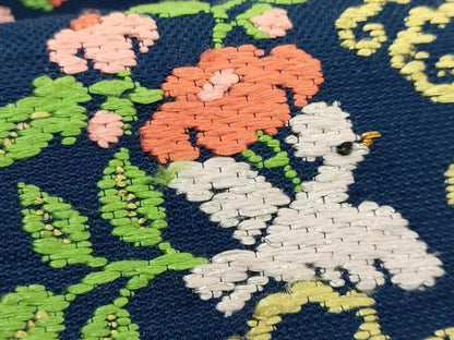 平和屋着物●極上　龍村美術織物　たつむら　九寸名古屋帯　唐織　千代の鳥　金銀糸　紺色地　逸品　DZAB9170kh6