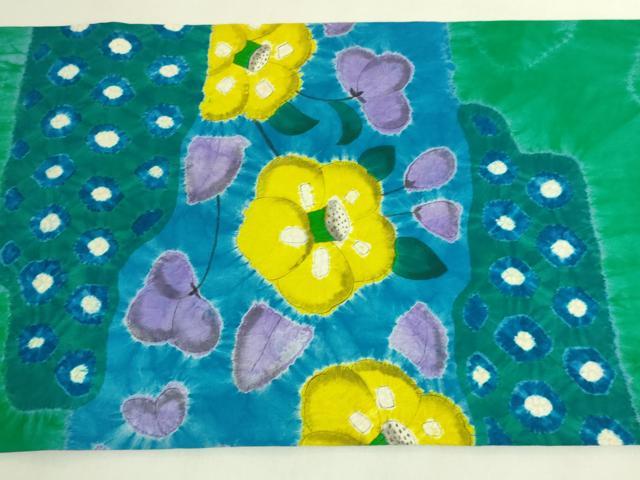 平和屋本店●希少　染色作家　山本由季　太鼓柄袋帯　紬地　絞り　辻が花　逸品　DZAB9171kh6