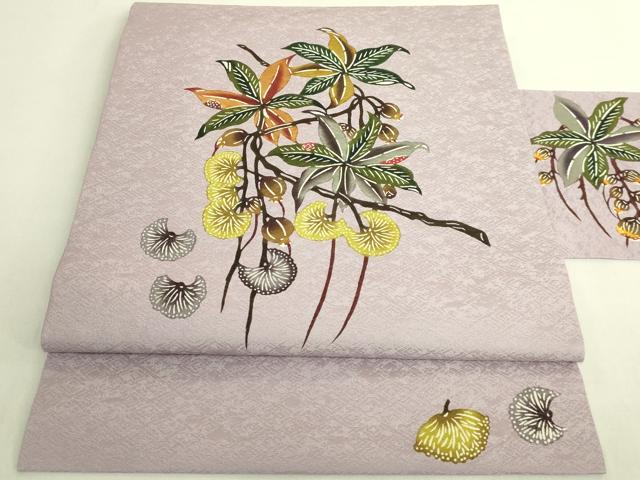 平和屋着物●極上　本場琉球紅型　九寸名古屋帯　やふそ　琉球びんがた工房　枝葉文　逸品　DZAB9173kh6