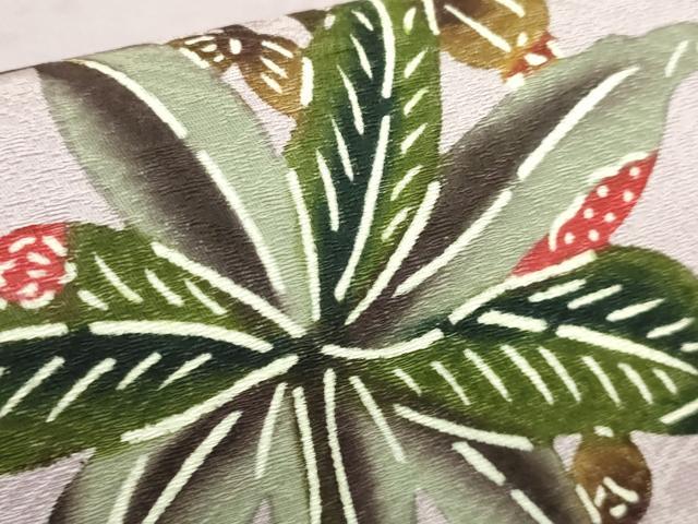 平和屋着物●極上　本場琉球紅型　九寸名古屋帯　やふそ　琉球びんがた工房　枝葉文　逸品　DZAB9173kh6