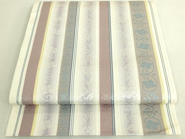 平和屋着物●極上　本場筑前博多織　八寸名古屋帯　花唐草間道　逸品　DZAB9175kh6