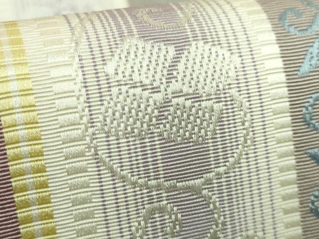 平和屋着物●極上　本場筑前博多織　八寸名古屋帯　花唐草間道　逸品　DZAB9175kh6