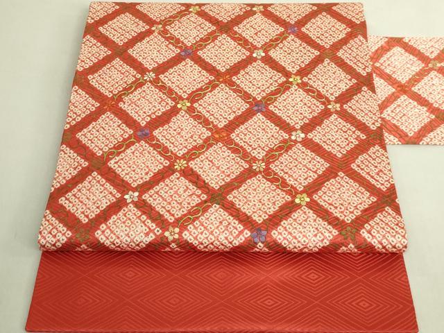 平和屋着物●極上　九寸名古屋帯　絞り　刺繍　網目花文　金糸　逸品　DZAB9180kh6