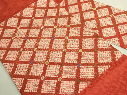 平和屋着物●極上　九寸名古屋帯　絞り　刺繍　網目花文　金糸　逸品　DZAB9180kh6