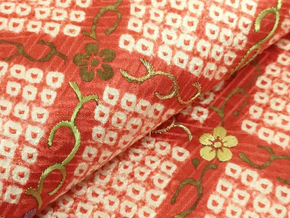 平和屋着物●極上　九寸名古屋帯　絞り　刺繍　網目花文　金糸　逸品　DZAB9180kh6