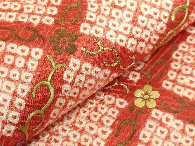 平和屋着物●極上　九寸名古屋帯　絞り　刺繍　網目花文　金糸　逸品　DZAB9180kh6