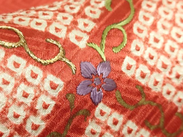 平和屋着物●極上　九寸名古屋帯　絞り　刺繍　網目花文　金糸　逸品　DZAB9180kh6