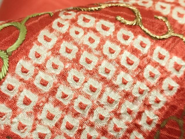 平和屋着物●極上　九寸名古屋帯　絞り　刺繍　網目花文　金糸　逸品　DZAB9180kh6