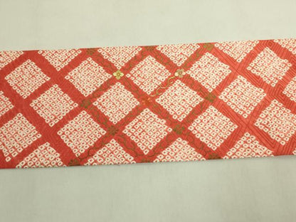 平和屋着物●極上　九寸名古屋帯　絞り　刺繍　網目花文　金糸　逸品　DZAB9180kh6