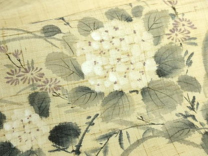 平和屋着物＊極上　夏物　九寸名古屋帯　手描き　紫陽花　麻　逸品　DZAB9181kh6