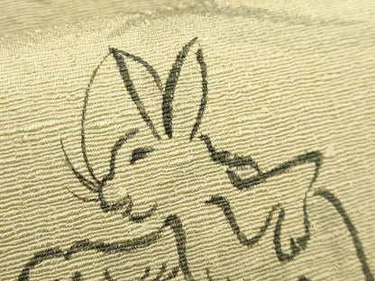平和屋着物●極上　九寸開き名古屋帯　手描き　鳥獣戯画　縮緬地　逸品　DZAB9182kh6