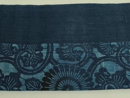 平和屋着物＊極上　夏物　九寸名古屋帯　紬地　作家物　藍　古代菊　絹麻　逸品　DZAB9183kh6