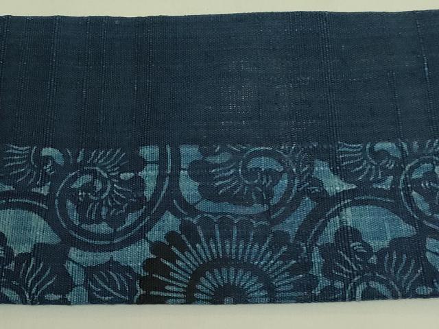 平和屋着物＊極上　夏物　九寸名古屋帯　紬地　作家物　藍　古代菊　絹麻　逸品　DZAB9183kh6