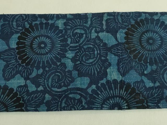 平和屋着物＊極上　夏物　九寸名古屋帯　紬地　作家物　藍　古代菊　絹麻　逸品　DZAB9183kh6