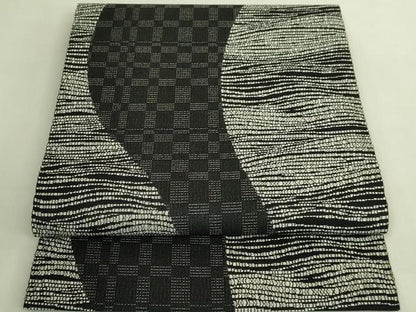 平和屋着物●極上　九寸開き名古屋帯　変わり市松　黒地　逸品　DZAB9185kh6