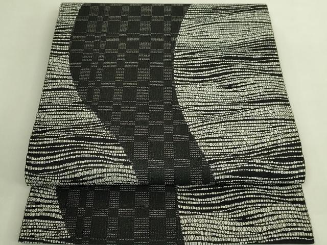平和屋着物●極上　九寸開き名古屋帯　変わり市松　黒地　逸品　DZAB9185kh6