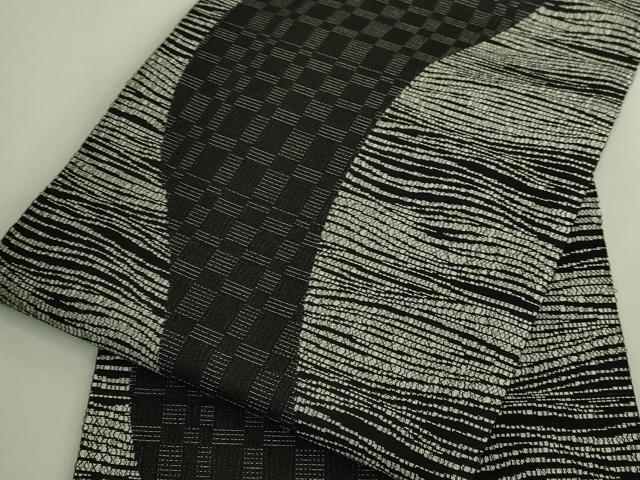 平和屋着物●極上　九寸開き名古屋帯　変わり市松　黒地　逸品　DZAB9185kh6