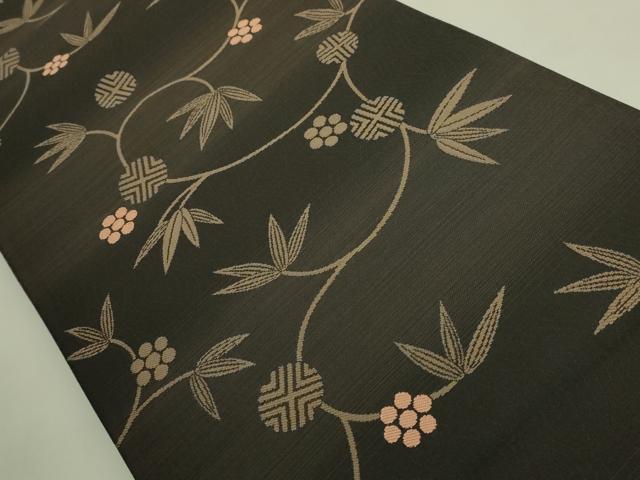 平和屋着物●極上　両面　両方向　全通柄袋帯　鳥獣戯画　笹蔓緞子　花唐草　鱗　さが美扱い　逸品　DZAB9195kh6