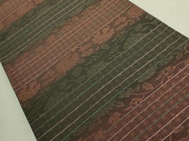 平和屋着物●極上　両面　両方向　全通柄袋帯　鳥獣戯画　笹蔓緞子　花唐草　鱗　さが美扱い　逸品　DZAB9195kh6