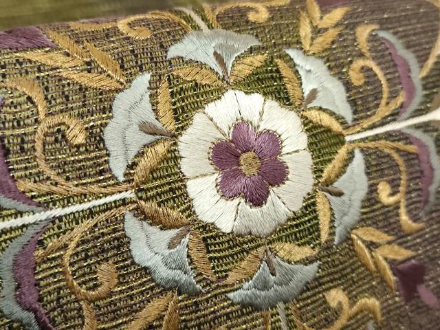 平和屋着物●極上　ひなや工房　くむ・あむ・おる　伊豆蔵明彦　太鼓柄袋帯　刺繍　正倉院花文　金糸　逸品　未使用　DZAB9198kh6