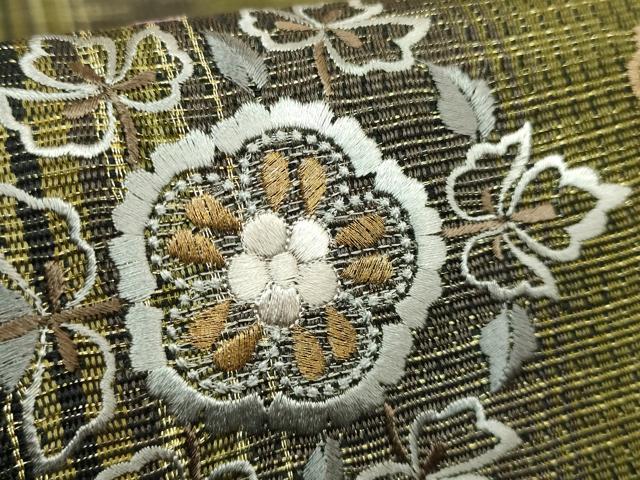 平和屋着物●極上　ひなや工房　くむ・あむ・おる　伊豆蔵明彦　太鼓柄袋帯　刺繍　正倉院花文　金糸　逸品　未使用　DZAB9198kh6