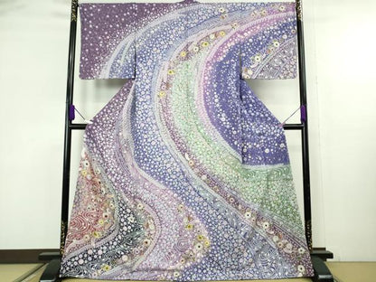 平和屋本店●極上　中国三大刺繍　相良刺繍　訪問着　辻が花　暈し染め　金糸　銀通し地　逸品　未使用　DZAB9202kh6