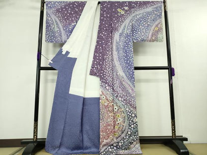 平和屋本店●極上　中国三大刺繍　相良刺繍　訪問着　辻が花　暈し染め　金糸　銀通し地　逸品　未使用　DZAB9202kh6