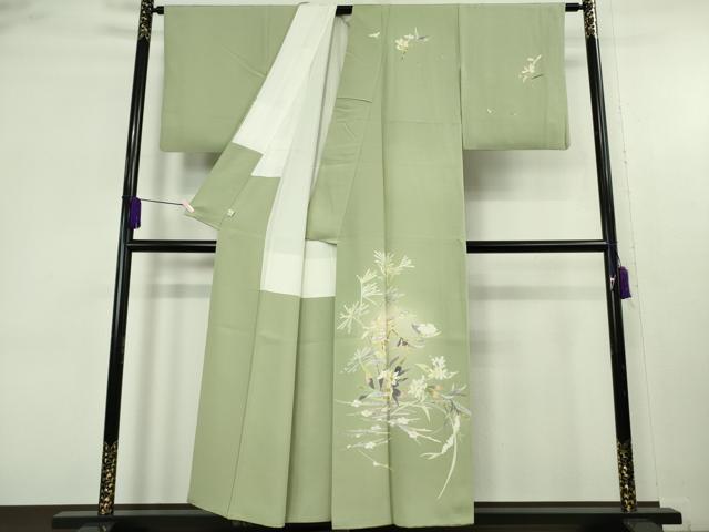 平和屋着物●極上　京加賀友禅　百貫石峰　訪問着　枝花文　若葉色地　鈴乃屋扱い　逸品　DZAB9205kh6