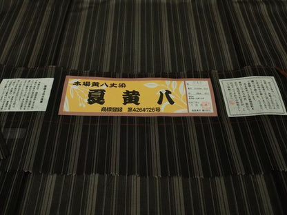平和屋本店＊希少　夏物　本場黄八丈　夏黄八　黒八丈　伝統工芸士　西條吉広　紗紬　縞　証紙付き　逸品　未使用　DZAB9214kh6