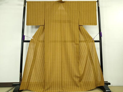 平和屋本店＊希少　夏物　本場黄八丈　夏黄八　紗紬　格子　逸品　未使用　DZAB9215kh6